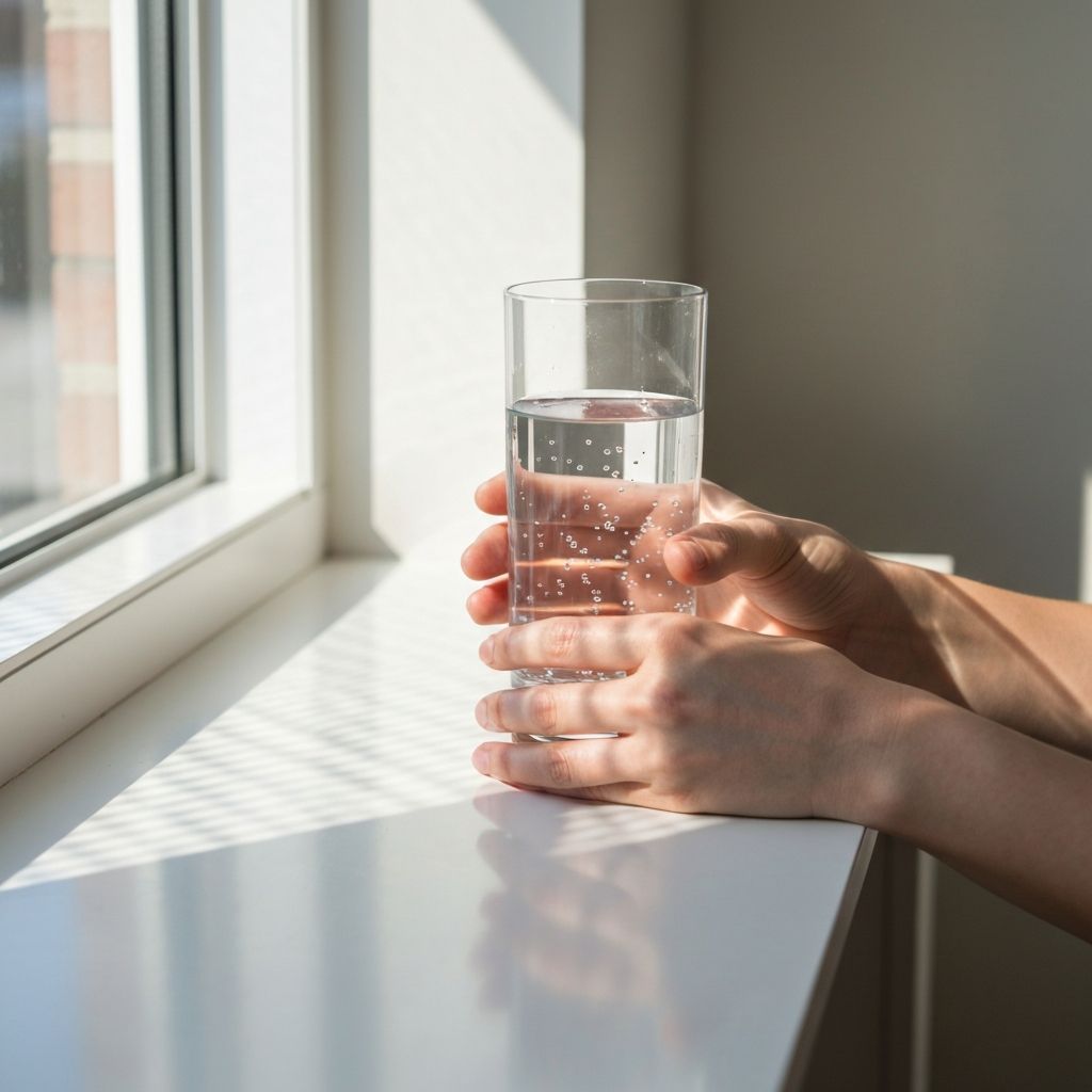 Vaso de agua junto a la ventana